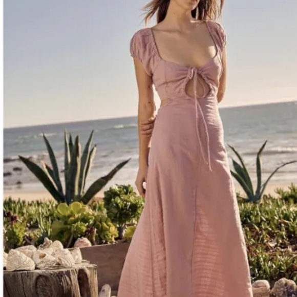 Free People Endless Summer Extra Dose Keyhole Cutouts Midi Dress in Lilac Rose L - Picture 2 of 4
